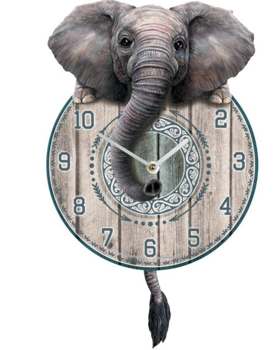 Nemesis Now Elephant Wooden Pendulum Clock Jungle Swinging Tail Trunkin' Tickin'
