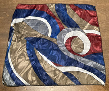 Vintage Pocket Square Handkerchief  Navy, Red, Silver, Bronze,  White Swirls