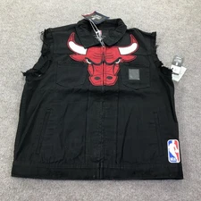 Chicago Bulls Vest Womens XL Black Red NBA Basketball Denim Sleeveless Zip UNK
