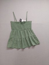 Paper Crane Women Cami Top M Sage Green Smocked Sleeveless Spaghetti Strap Cozy