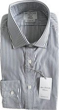 T.M. Lewin Fitted Shirt 16/35 BNWT White Navy Blue Stripe John Francomb New Work