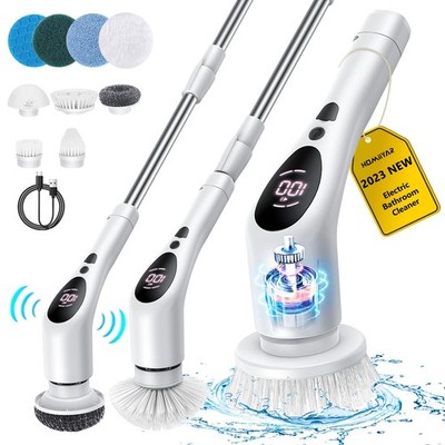 Electric Spin Scrubber, Cordless Voice Prompt Cleaning Brush with 9 Replaceab...