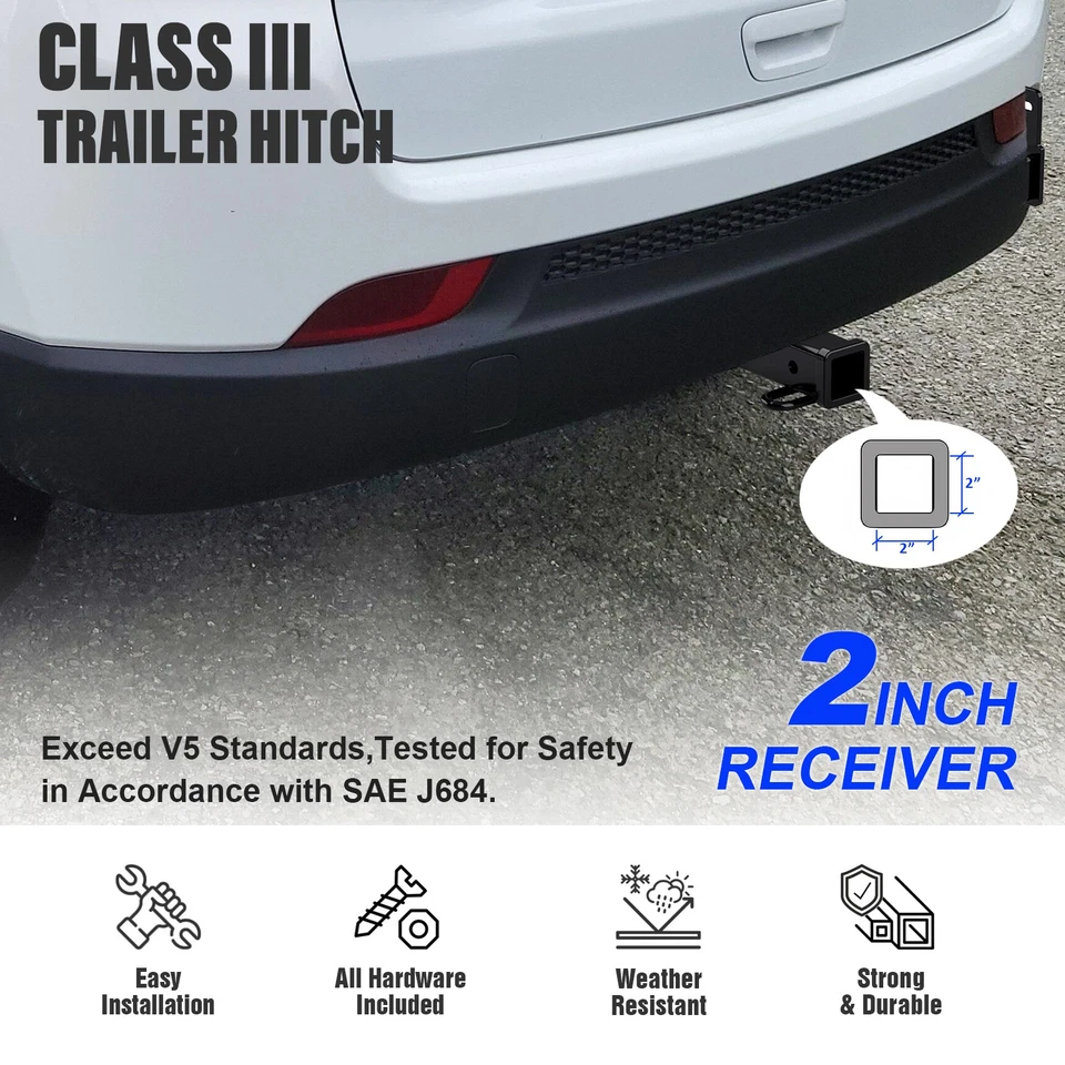 Engate de reboque reboque reboque receptor de 2 polegadas compatível com Jeep Compass Patriot 2011-2017 - Imagem 3 de 4