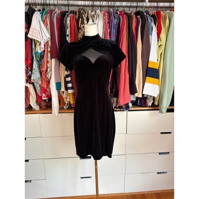 Night Way Velvet Cocktail Dress Womens 10 Black 90s Vintage whimsigoth