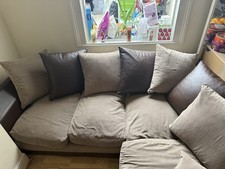 L Shape Corner Sofa, Linen, 3-Seater Sectional Couch with Chaise Lounge Beige