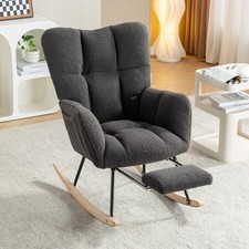 Teddy Fabric Leisure Rocking Chair W/Adjustable Footstool,Nursery Rocking Chair