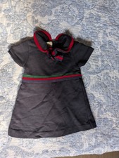 Authentic Gucci Girls Size 6-9 m Navy Cotton Dress With Peter Pan Collar