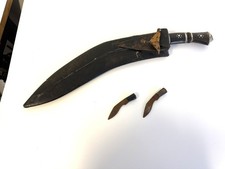Nepalese Gurkha Kukri Knife w/ Inlaid Handle & Lion Head Pommel + 2 mini knives