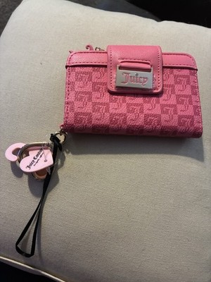 Juicy Couture Pink Logo Zip-Around Wristlet Wallet Heart Charm