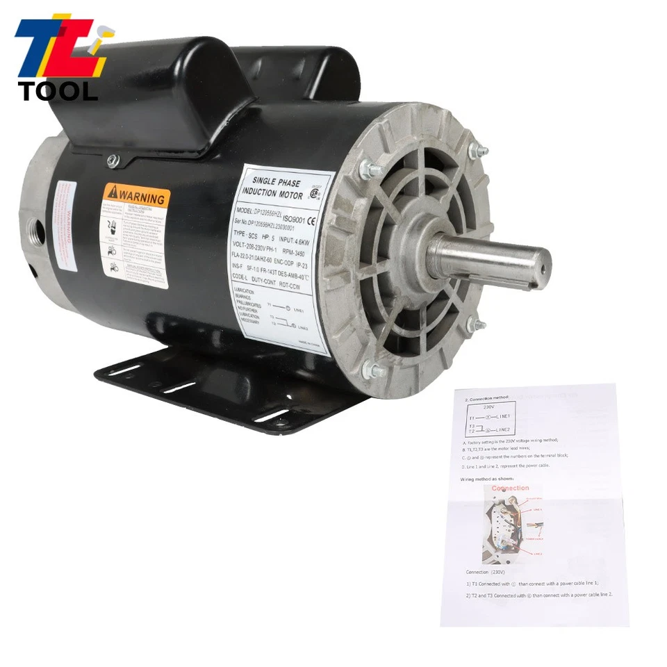 5HP Compressor Duty Electric Motor 7/8' Shaft 230V 1 Phase 3450 RPM Frame-56 HZ - Image 2 of 4