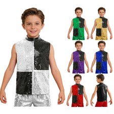 Kids Tank Sequins Disco Shiny Tops Blouse Vest Competition Hip Hop Modern Jazz