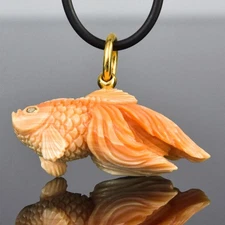 Koki Goldfish Pendant Apricot Shell Gold Vermeil Sterling Silver Diamond 11.15g