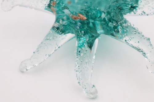 Vintage 7" Hand Blown Art Glass Octopus Teal, Gold, & White Paperweight - Picture 9 of 9