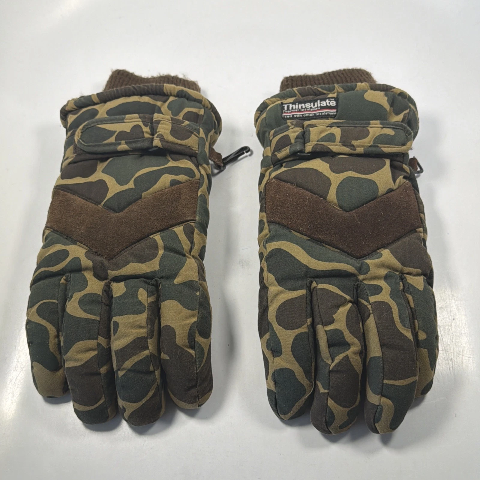 Thinsulate Green Brown Tan Camo Hunting Gloves Leather Palm Men Size XL Clean