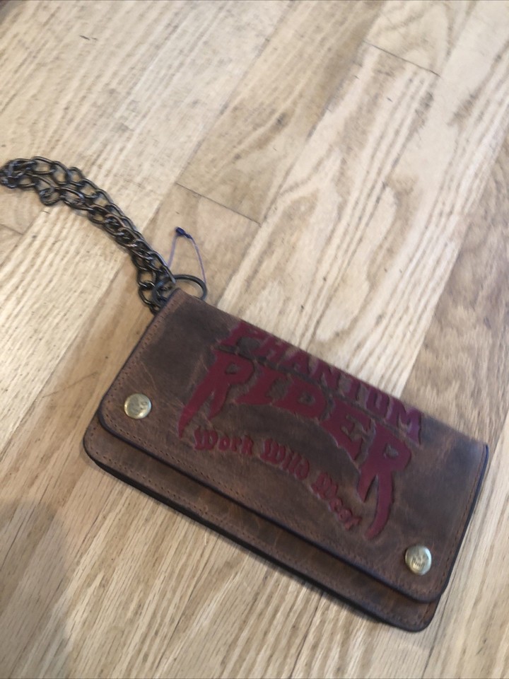 Handmade Phantom Rider leather wallet, Long bifold wallet, Biker chain ...