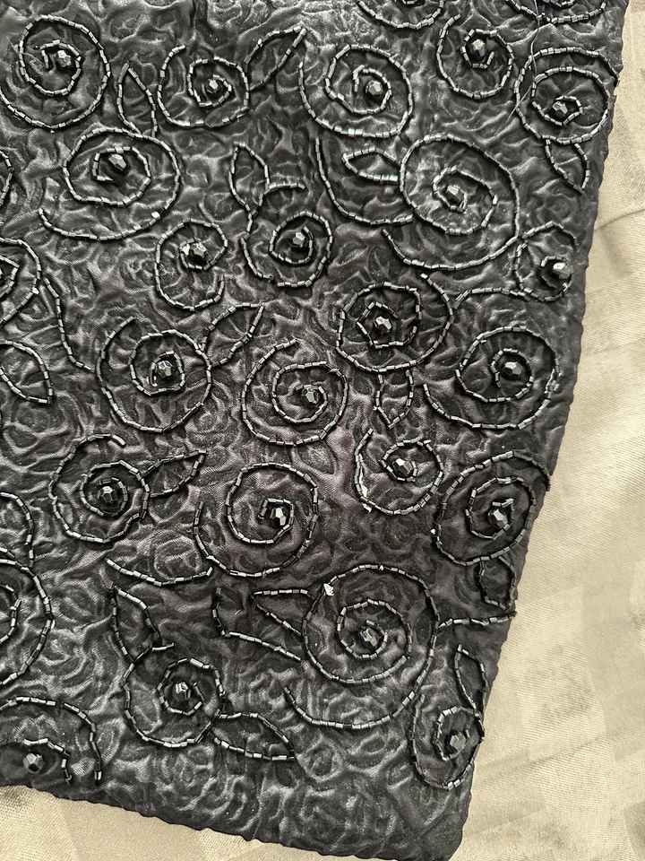 Bolso de Hombro Mujer Negro Cuentas Floral Roseta Hobo Cartera Bordada Noche Foto 3 de 4