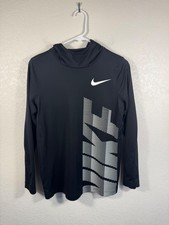 Nike Dri-FIT Long Sleeve Hooded Shirt Mens L Black White Graphic