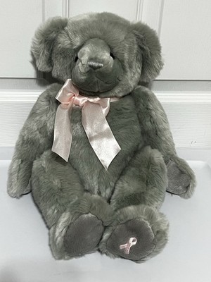 Applause Bear Breast Cancer Awareness Gray Bear Embroidery & Pink Bow 19 in Soft
