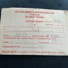 Leyton Orient  Coach Ticket (away to York) - 1988/89