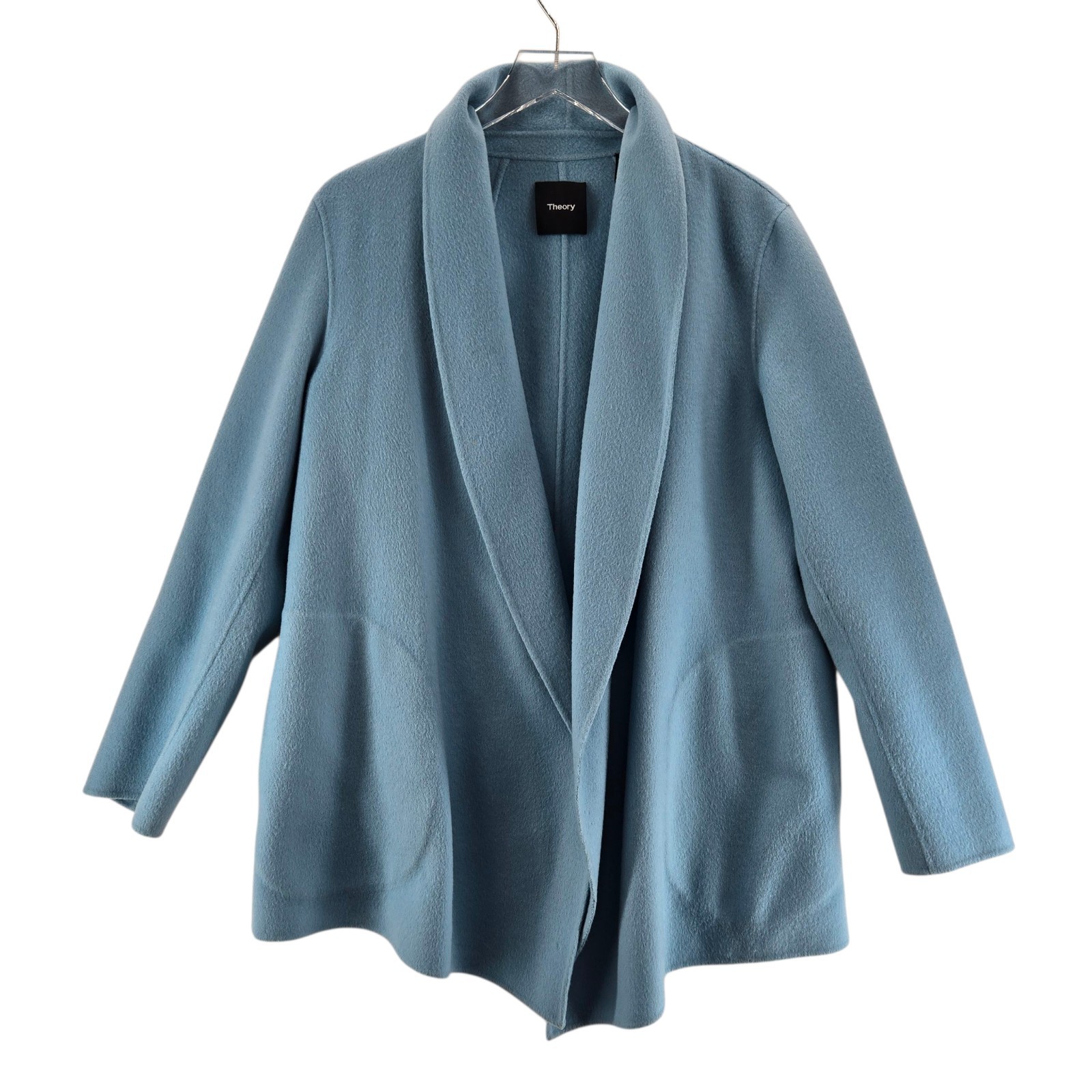Theory 100% Cashmere Coat Womens Large Sileena Paradise Blue Open Relaxed Luxury