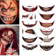 12Pcs Halloween Prank Makeup Temporary Tattoo Horror Mouth Tattoo Stickers