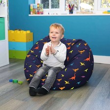 Kids Dinosaur Bean Bag | Arrives Pre-Filled | Wipe Clean, Machine Washable