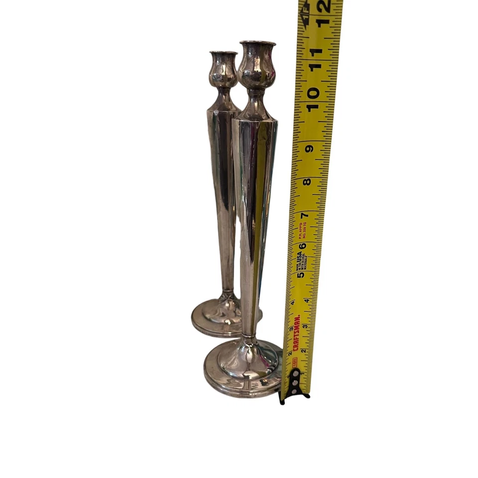 M Fred Hirsch Sterling Silver Candlesticks Pair 11 Inch Cement Weighted Art Deco - Image 3 of 4