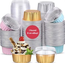 250 pieces Aluminum Foil Cups-Baking Muffin Cake Cups & Lids Gold, Pink, Blue. 