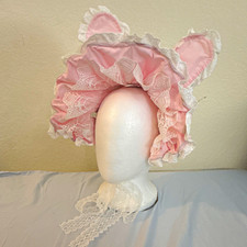 Girls Pink/White Solid Lace Ruffle Animal Bonnet Hat w/ Chin Strap One Size