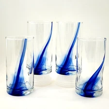 Libbey Crisa Impressions Cobalt Blue Ribbon Swirl Dimpled 16 oz Tumbler Glass 4