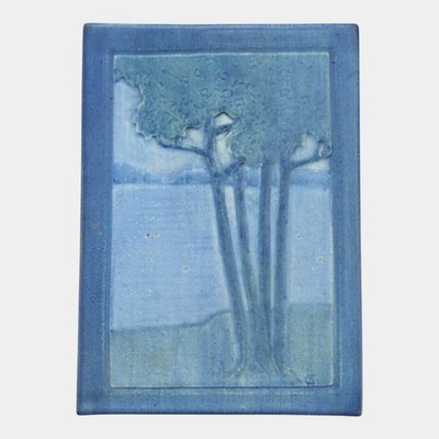 Newcomb College 1912 Vintage Arts and Crafts Pottery Tree Lake Plaque Tile AM
