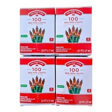 Lot of 4 Holiday Time 100 Red Mini Lights Green Wire Christmas String NIB 23ft