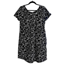 Talbots Women's Size S Activewear Dress Cotton Blend SPF 50 B/W Graphic Blooms 