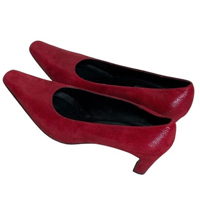 Van Eli ''Dayle'' Red Textured Leather Pointed Block High Heels Women Sz- 9.5 EUC