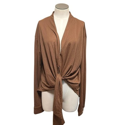 Hudson Gray Womens Boho Minimalist Brown Button Up Drape Tie Front Shirt Sz L