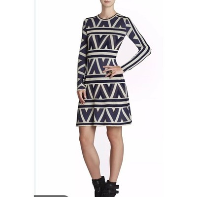 BCBG Max Azria Slate Combo Malina Zig Zag A Line Knit Dress Sz S Fall