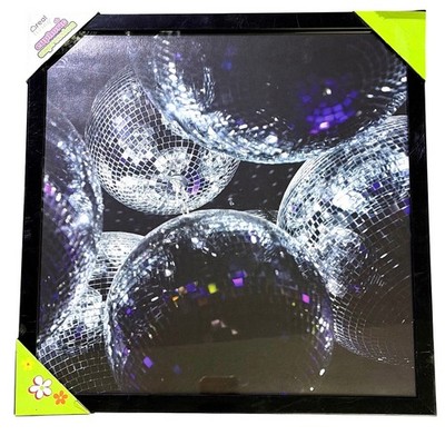 NWT Real Living Euphoric Expression Disco Ball Framed Wall Art Black 18x18