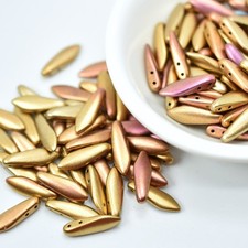 25 Beads - 2-Hole 5x16mm Dagger - Metallic Mix - Czech Glass