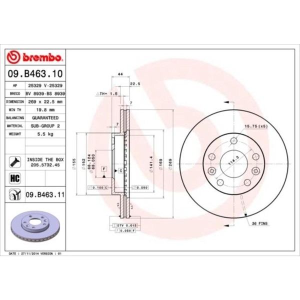 Brembo 2X Bremsscheibe Vorne Ø269 Mm InnenbelüFtet FüR Dacia Duster Renault-image
