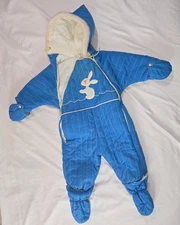 Vintage Quilted Bunting 24M Snowsuit Removable Booties Mittens Zipper Repair