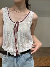 Doen Retro Lace Thin Transparent Sleeveless Tank Top