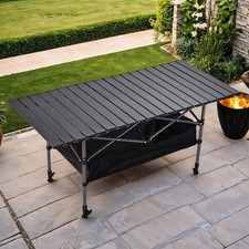Folding Camping Table Roll-up Height Adjustable Picnic Table with Bottom Storage