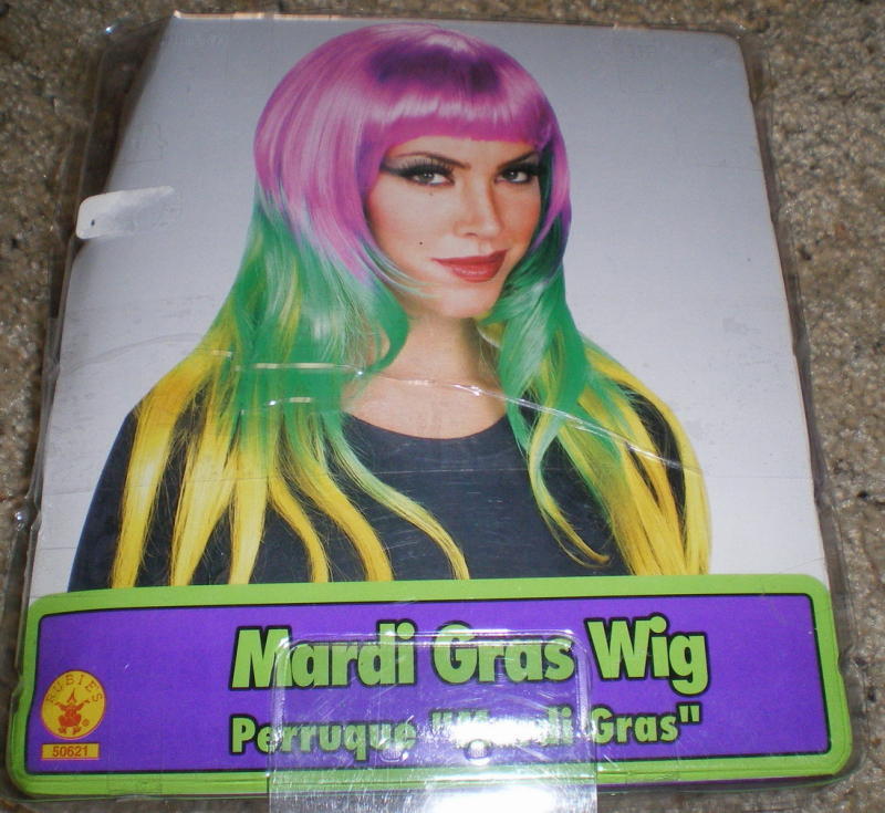 MARDI GRAS WIG Purple Green Gold LONG NEW Bangs 3Color TRI-COLOR