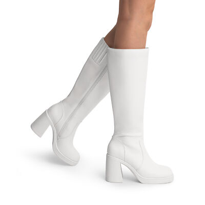 SOVANYOU Women's Knee High Boots Square Toe Chunky Heel Tall Boots With Zip, Black, 4 UK