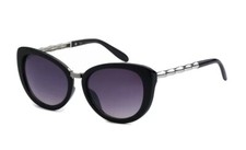 NEW WOMENS BLACK SILVER CAT EYE PLASTIC FRAME BLACK LENS SUNGLASSES UNISEX RETRO