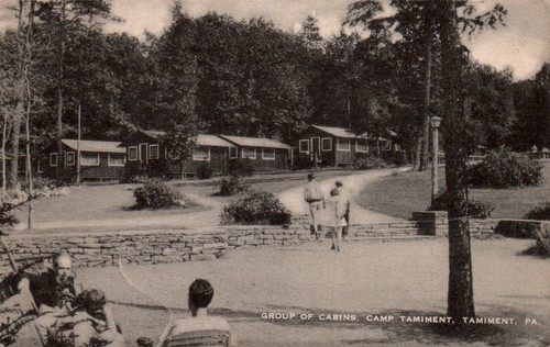 TAMIMENT, PENNSYLVANIA POSTCARD Camp Tamiment, Group of Cabins, Guests ...