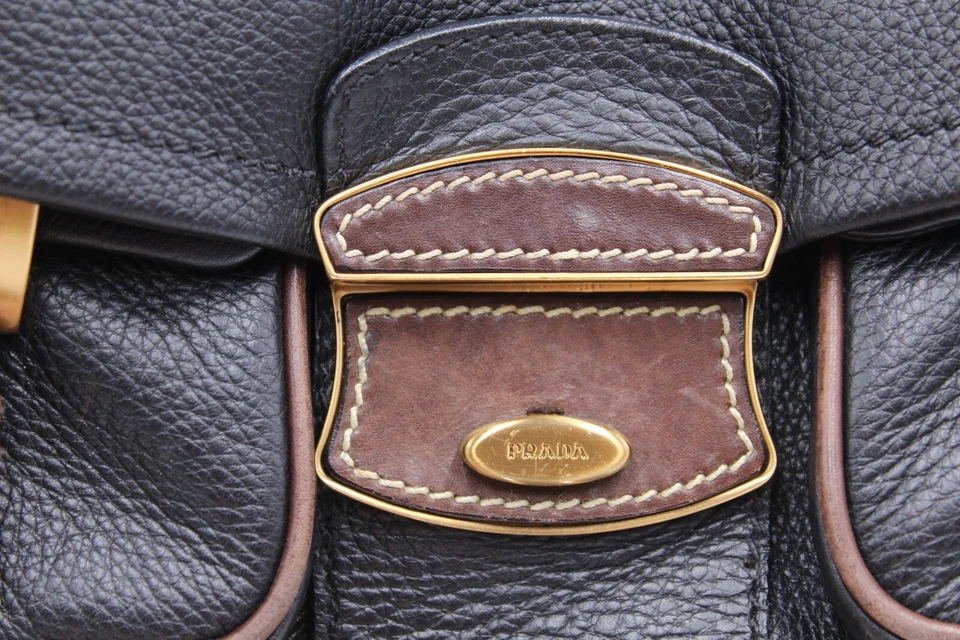 Prada BR2668 Vit Daino Rocke Hobo Handbag Leather Black/Brown, Pre-Owned - Image 3 of 4