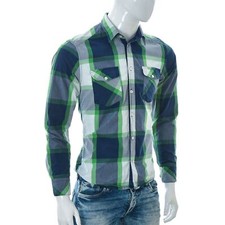 Jack  Jones Premium Mens casual Shirt Long Sleeve Medium Blue/White/Green Plaid