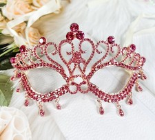 Venetian Masquerade Ball Mask, Mardi Gras Gold Mask, Elegant Pink Teardrop Mask