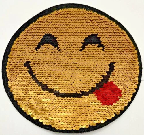Aufnäher XL Patch Smiley mit Wendepailletten rund 17cm in 2 Ausführungen - Bild 7 von 14